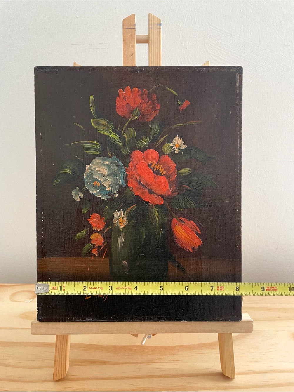 Vintage Original Floral Oil Painting Dark Moody Chiaroscuro Still Life 8"x10" - Picture 8 of 10